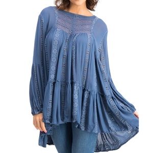Free people Kiss Kiss Tunic with Lace Embroidery Details Blue - LRG Cottagecore